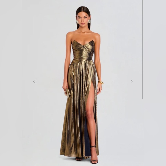 Reformation Dresses & Skirts - Reformation Metallic Gold Strapless Maxi Gown
